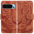 For Google Pixel 9 Tiger Embossing Pattern Flip Leather Phone Case(Brown) - Google Cases by PMC TechLife | Online Shopping South Africa | PMC TechLife | Buy Now Pay Later Mobicred