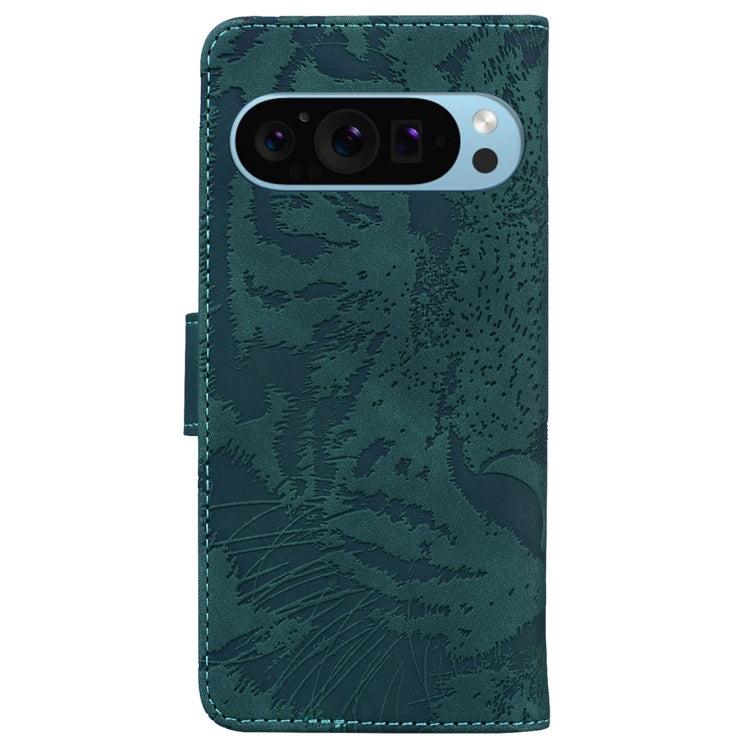 For Google Pixel 9 Pro 5G Tiger Embossing Pattern Flip Leather Phone Case(Green)