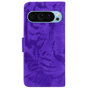 For Google Pixel 9 Pro 5G Tiger Embossing Pattern Flip Leather Phone Case(Purple)