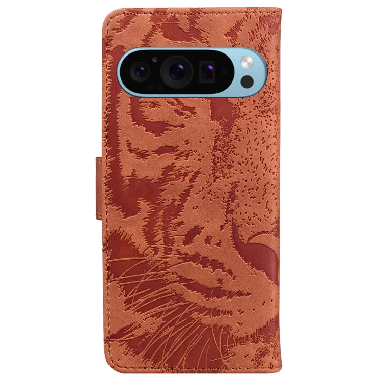 For Google Pixel 9 Pro 5G Tiger Embossing Pattern Flip Leather Phone Case(Brown)