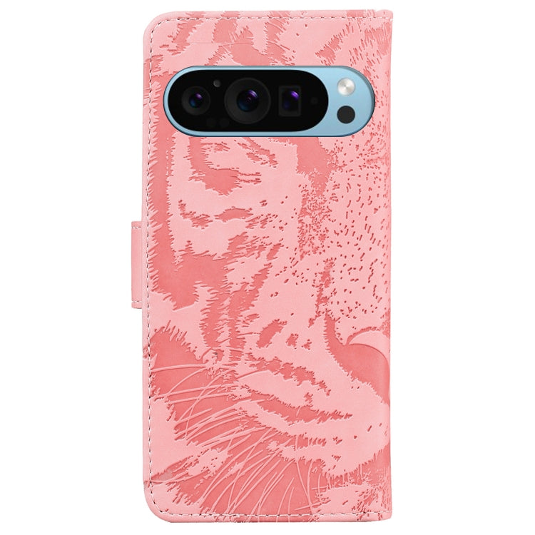 For Google Pixel 9 Pro 5G Tiger Embossing Pattern Flip Leather Phone Case(Pink)