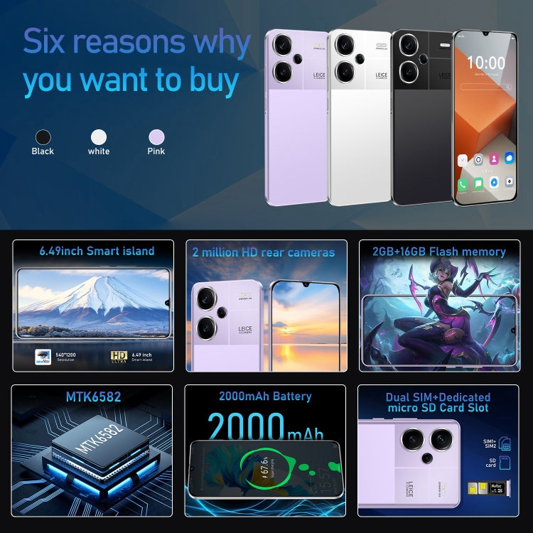 Note13 Pro+ / RF7, 2GB+16GB, 6.49 inch Face Identification Android 5.0 MTK6582 Quad Core, Network: 3G, Dual SIM(White)