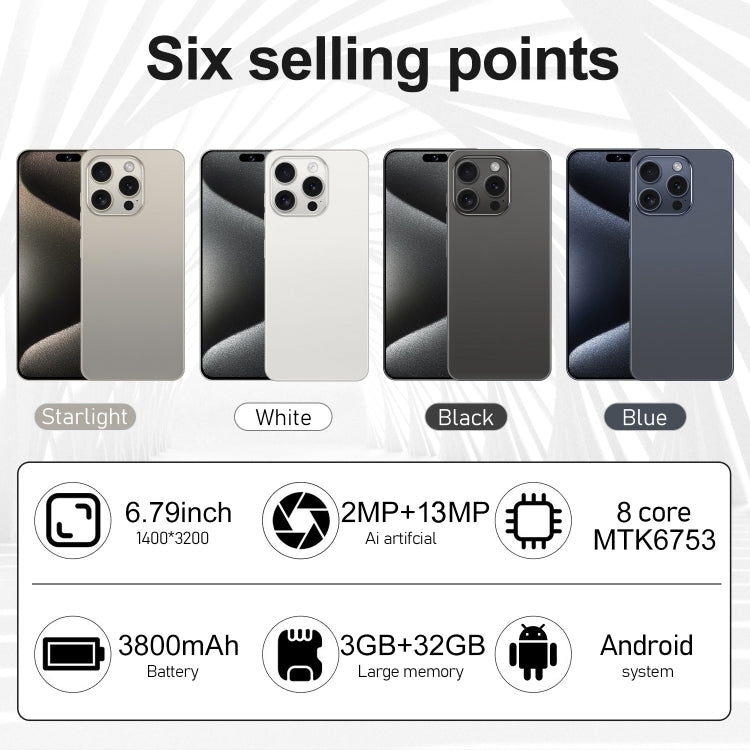 i15 Pro Max / VD1, 3GB+32GB, 6.79 inch Screen, Face Identification, Android 8.1 MTK6753 Octa Core, Network: 4G, Dual SIM(Black)