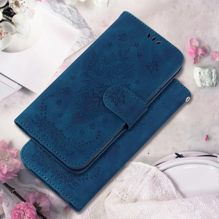 For Google Pixel 9 Pro Butterfly Rose Embossed Leather Phone Case(Blue)
