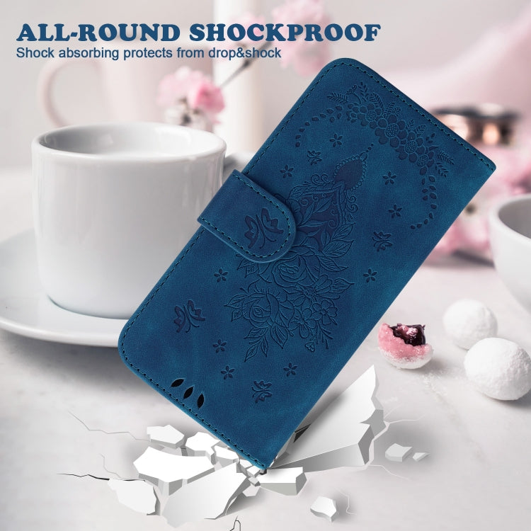 For Google Pixel 9 Pro Butterfly Rose Embossed Leather Phone Case(Blue)