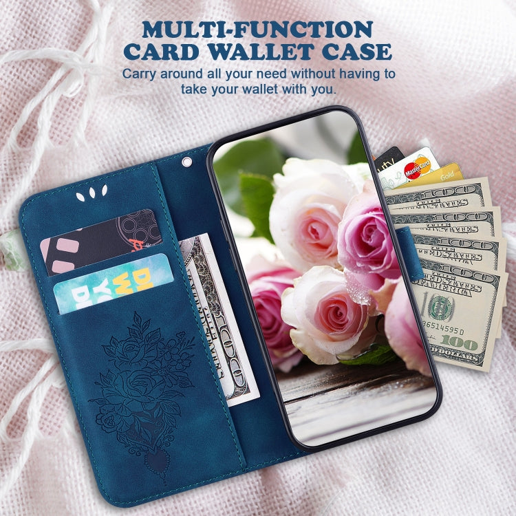 For Google Pixel 9 Pro Butterfly Rose Embossed Leather Phone Case(Blue)
