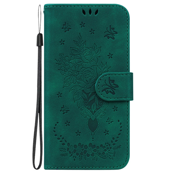 For Google Pixel 9 Pro Butterfly Rose Embossed Leather Phone Case(Green)