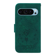 For Google Pixel 9 Pro Butterfly Rose Embossed Leather Phone Case(Green)