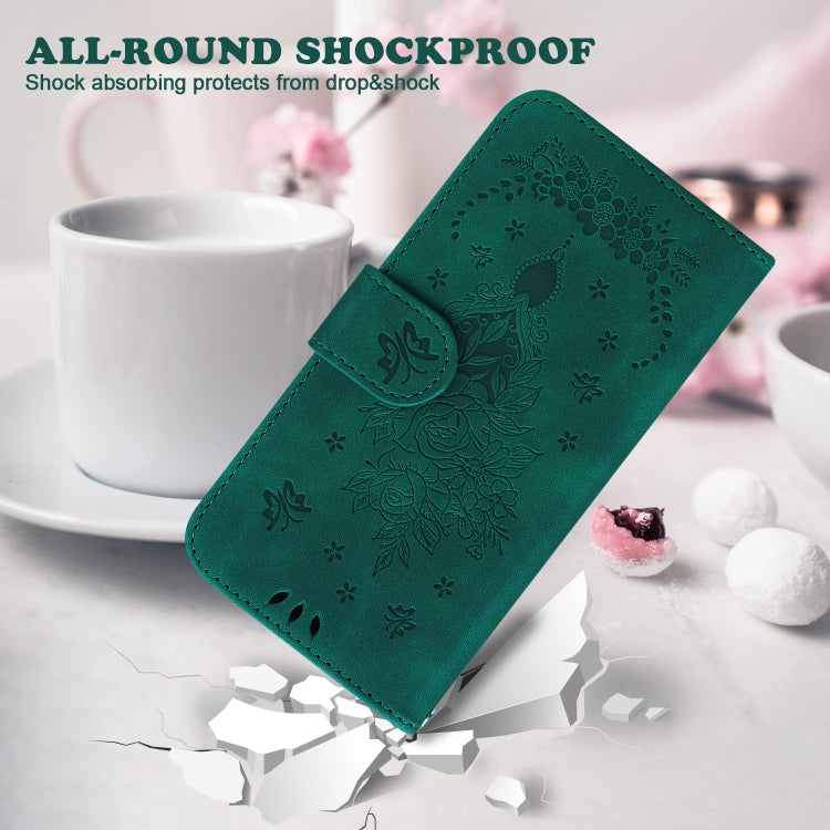For Google Pixel 9 Pro Butterfly Rose Embossed Leather Phone Case(Green)