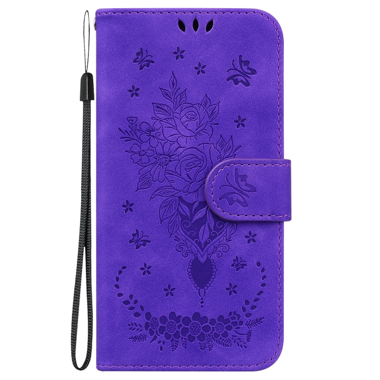 For Google Pixel 9 Pro Butterfly Rose Embossed Leather Phone Case(Purple)
