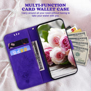 For Google Pixel 9 Pro Butterfly Rose Embossed Leather Phone Case(Purple)