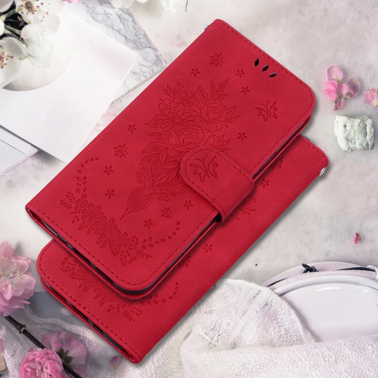 For Google Pixel 9 Pro Butterfly Rose Embossed Leather Phone Case(Red)