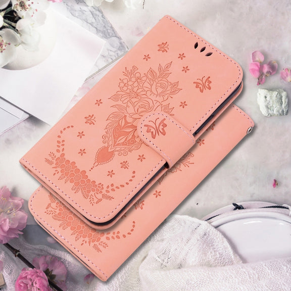 For Google Pixel 9 Pro Butterfly Rose Embossed Leather Phone Case(Pink)