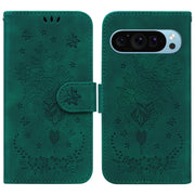 For Google Pixel 9 Butterfly Rose Embossed Leather Phone Case(Green)