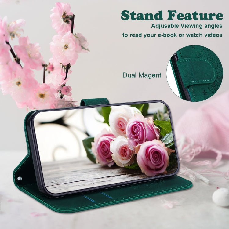 For Google Pixel 9 Butterfly Rose Embossed Leather Phone Case(Green)