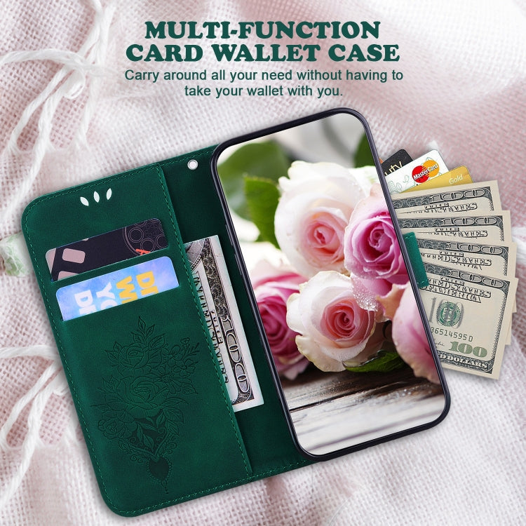 For Google Pixel 9 Butterfly Rose Embossed Leather Phone Case(Green)