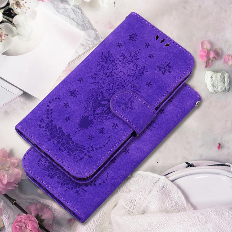 For Google Pixel 9 Butterfly Rose Embossed Leather Phone Case(Purple)