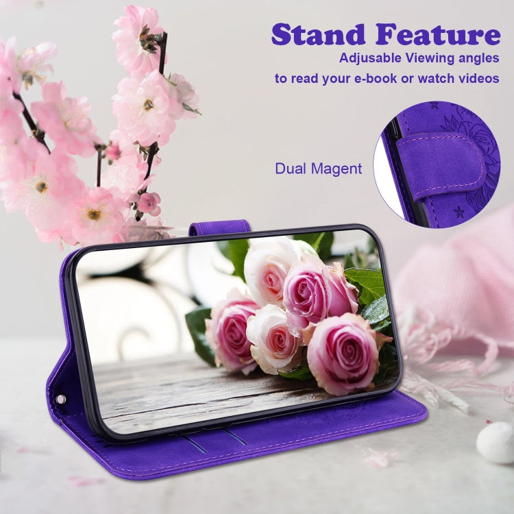 For Google Pixel 9 Butterfly Rose Embossed Leather Phone Case(Purple)