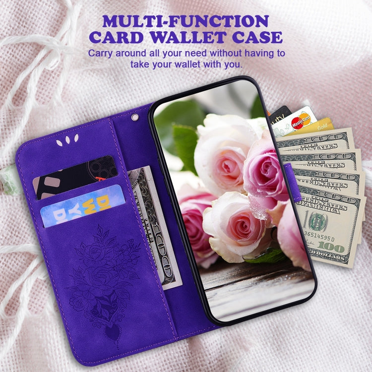 For Google Pixel 9 Butterfly Rose Embossed Leather Phone Case(Purple)