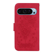 For Google Pixel 9 Butterfly Rose Embossed Leather Phone Case(Red)