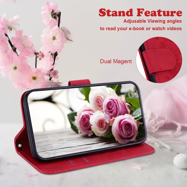 For Google Pixel 9 Butterfly Rose Embossed Leather Phone Case(Red)