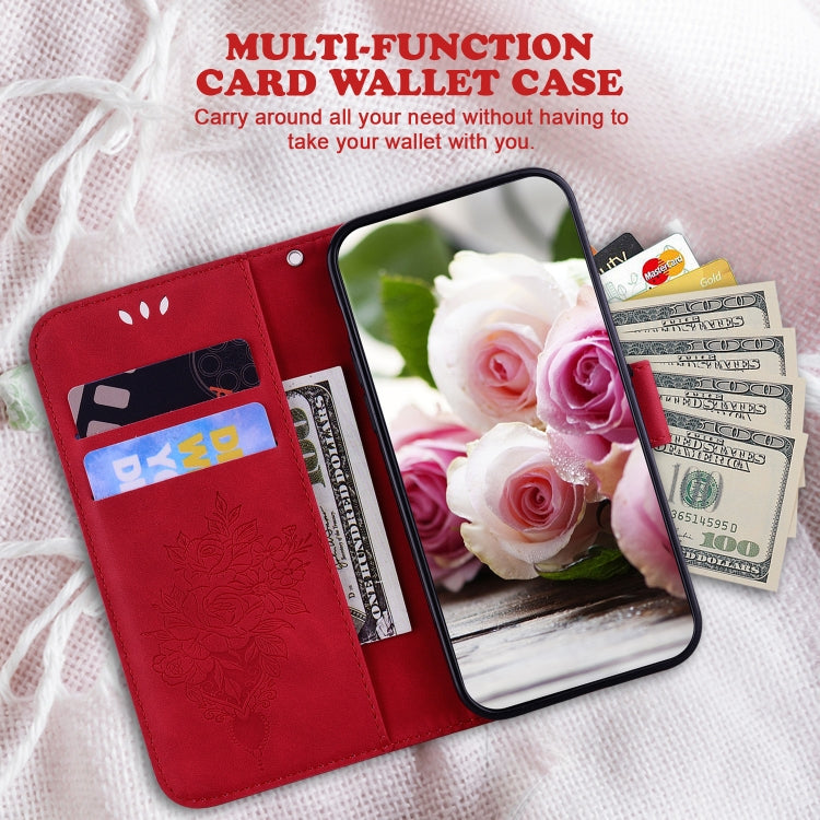 For Google Pixel 9 Butterfly Rose Embossed Leather Phone Case(Red)