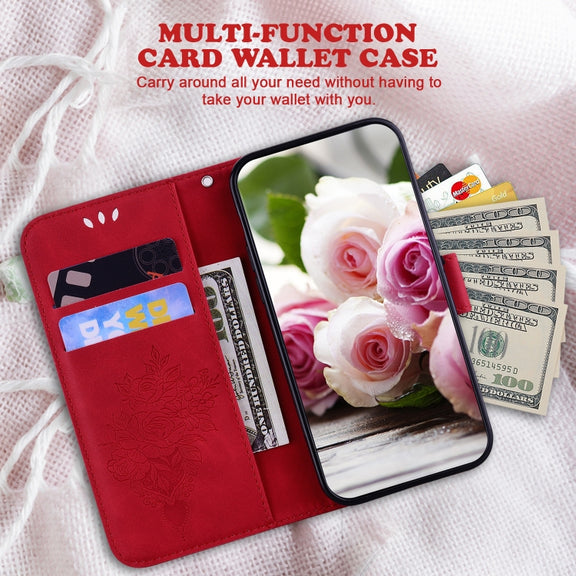 For Google Pixel 9 Butterfly Rose Embossed Leather Phone Case(Red)