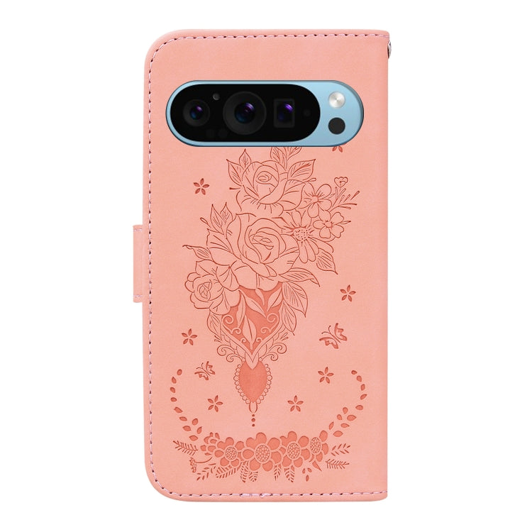For Google Pixel 9 Butterfly Rose Embossed Leather Phone Case(Pink)