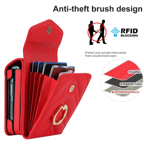 For Motorola Razr 40 Ultra / Razr 2023 V-shaped RFID Card Slot Phone Case with Ring Holder(Red)