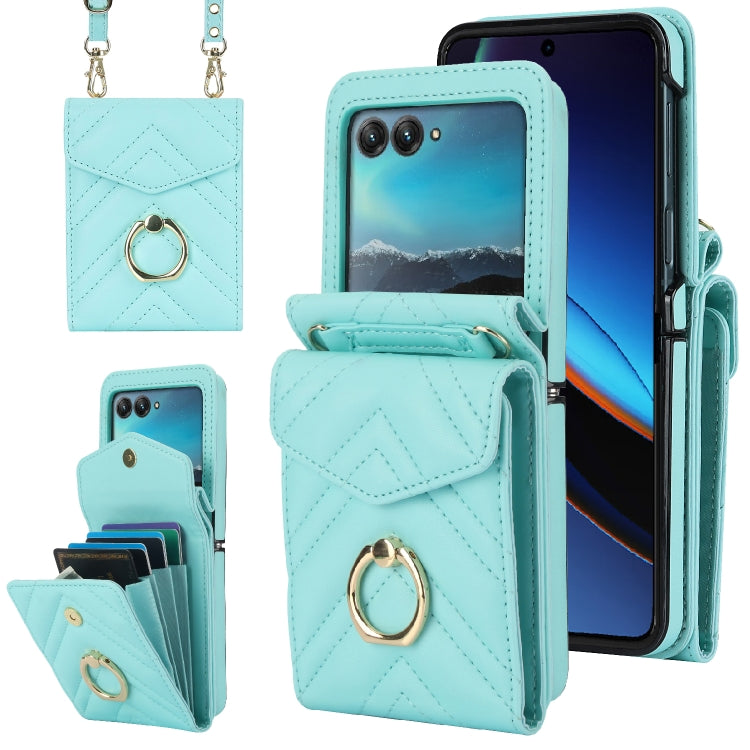 For Motorola Razr 40 Ultra / Razr 2023 V-shaped RFID Card Slot Phone Case with Ring Holder(Green)