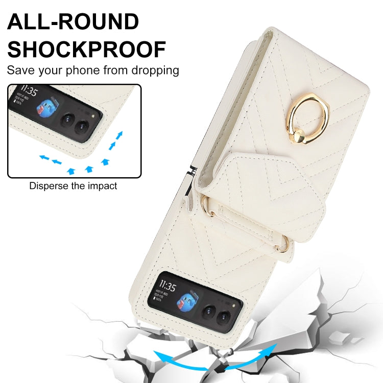 For Motorola Razr 40 V-shaped RFID Card Slot Phone Case with Ring Holder(White)