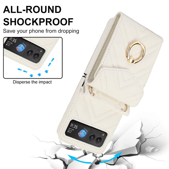 For Motorola Razr 40 V-shaped RFID Card Slot Phone Case with Ring Holder(White)