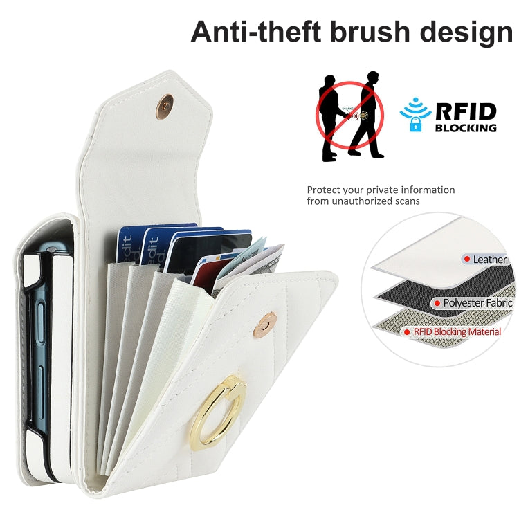 For Motorola Razr 40 V-shaped RFID Card Slot Phone Case with Ring Holder(White)