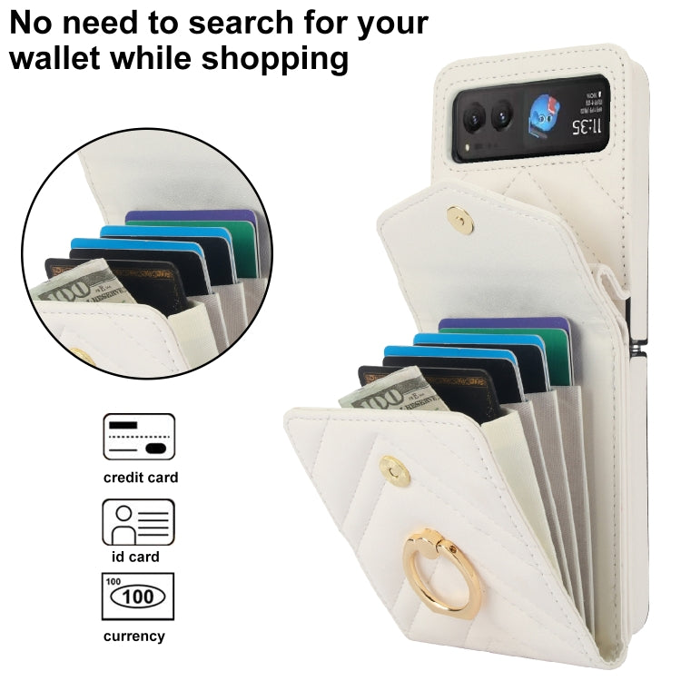 For Motorola Razr 40 V-shaped RFID Card Slot Phone Case with Ring Holder(White)