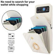 For Motorola Razr 40 V-shaped RFID Card Slot Phone Case with Ring Holder(White)
