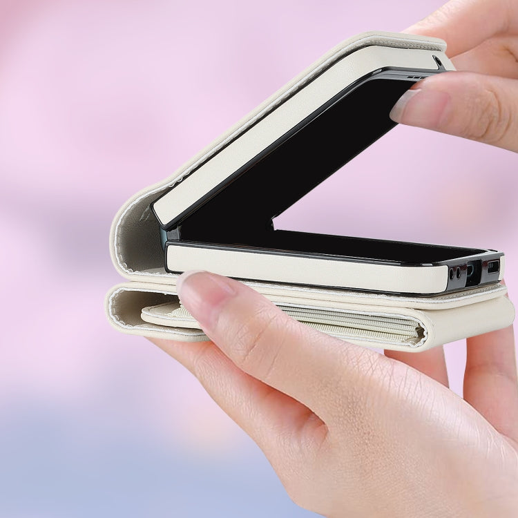 For Motorola Razr 40 V-shaped RFID Card Slot Phone Case with Ring Holder(White)