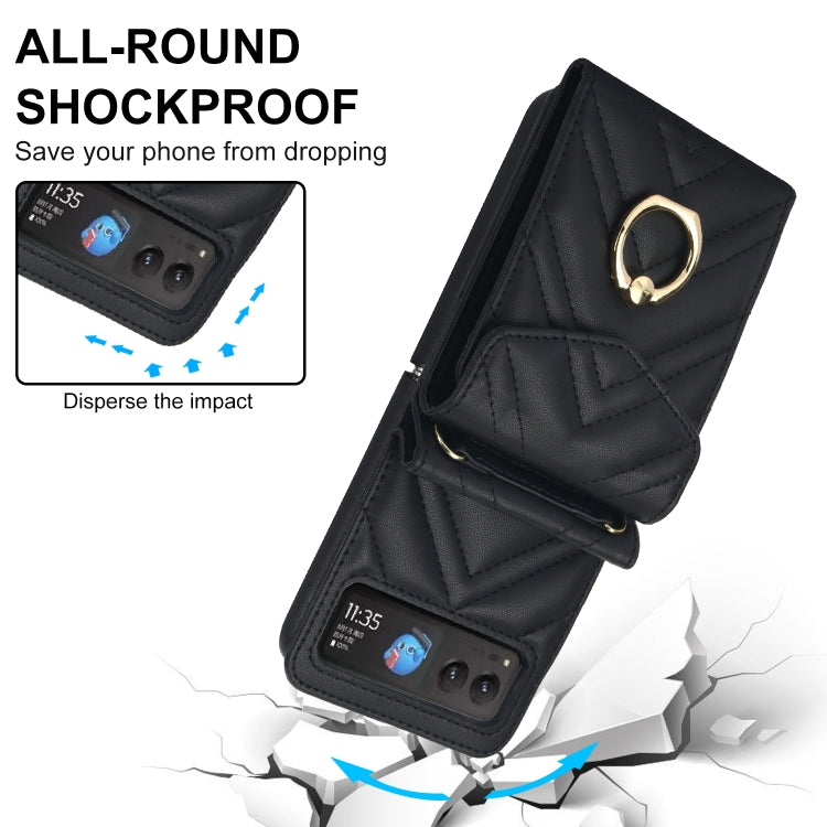 For Motorola Razr 40 V-shaped RFID Card Slot Phone Case with Ring Holder(Black)