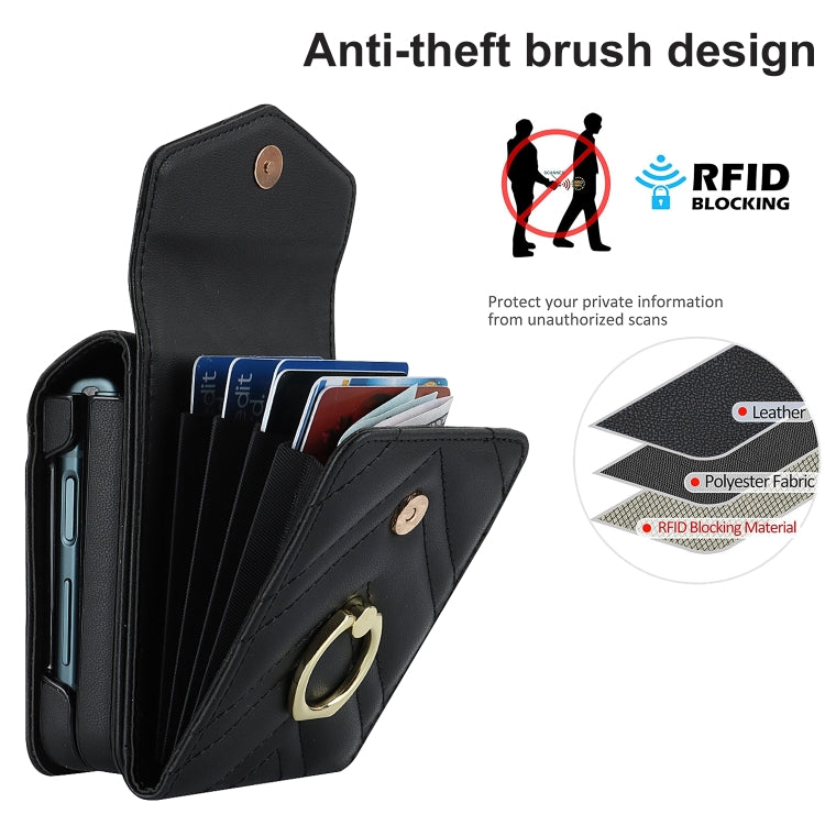 For Motorola Razr 40 V-shaped RFID Card Slot Phone Case with Ring Holder(Black)