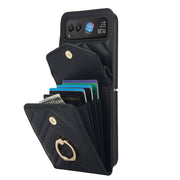 For Motorola Razr 40 V-shaped RFID Card Slot Phone Case with Ring Holder(Black)