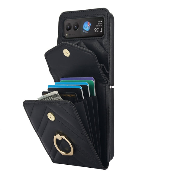 For Motorola Razr 40 V-shaped RFID Card Slot Phone Case with Ring Holder(Black)