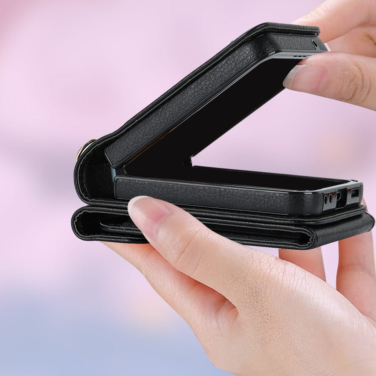 For Motorola Razr 40 V-shaped RFID Card Slot Phone Case with Ring Holder(Black)