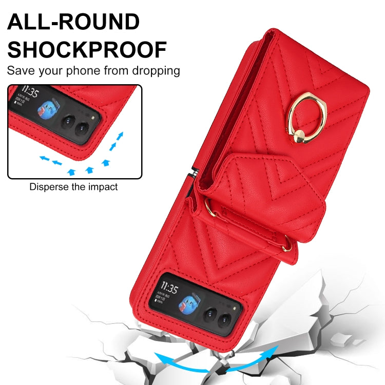 For Motorola Razr 40 V-shaped RFID Card Slot Phone Case with Ring Holder(Red)