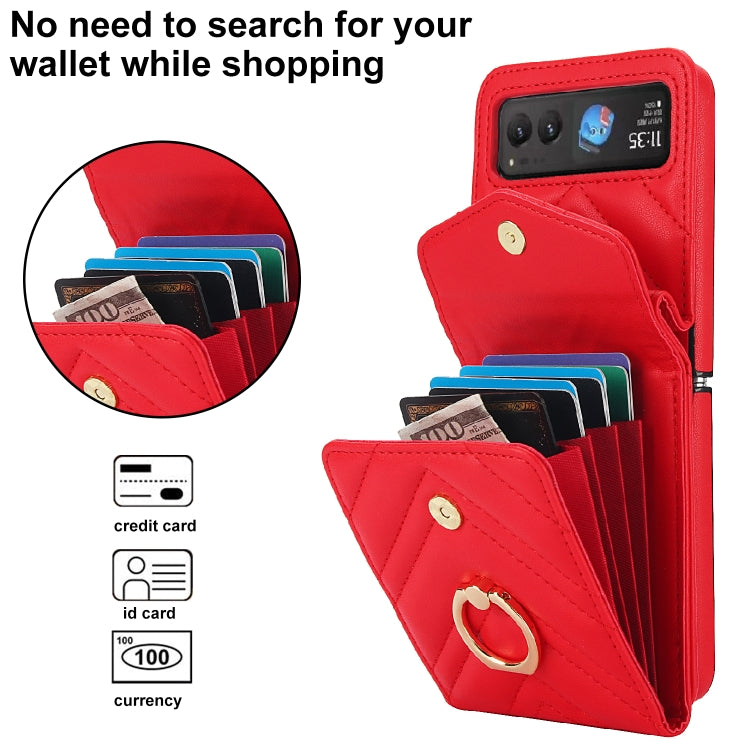 For Motorola Razr 40 V-shaped RFID Card Slot Phone Case with Ring Holder(Red)