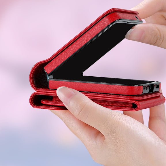 For Motorola Razr 40 V-shaped RFID Card Slot Phone Case with Ring Holder(Red)