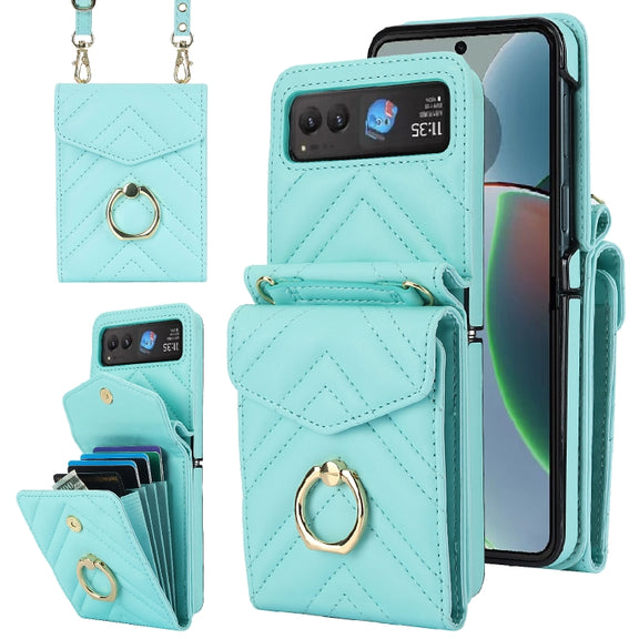 For Motorola Razr 40 V-shaped RFID Card Slot Phone Case with Ring Holder(Green)