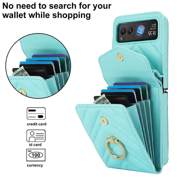 For Motorola Razr 40 V-shaped RFID Card Slot Phone Case with Ring Holder(Green)