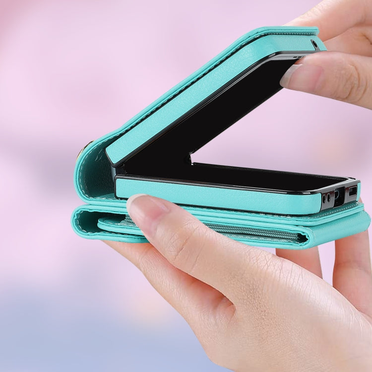 For Motorola Razr 40 V-shaped RFID Card Slot Phone Case with Ring Holder(Green)