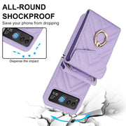 For Motorola Razr 40 V-shaped RFID Card Slot Phone Case with Ring Holder(Purple)