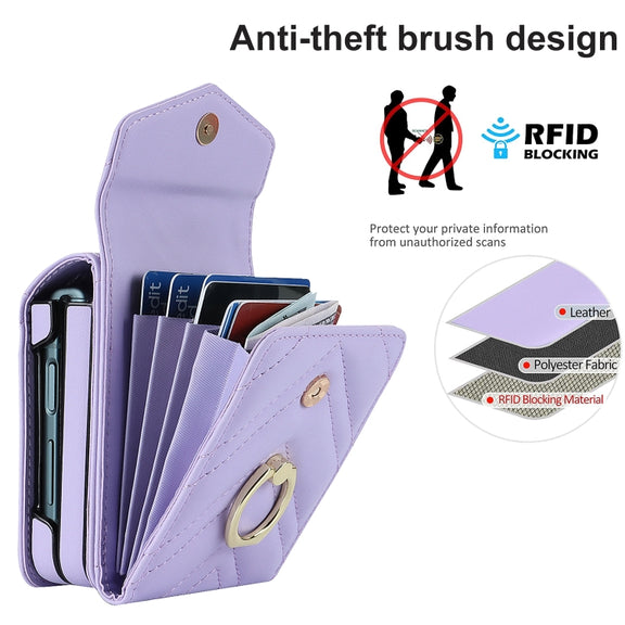 For Motorola Razr 40 V-shaped RFID Card Slot Phone Case with Ring Holder(Purple)