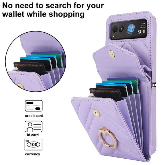 For Motorola Razr 40 V-shaped RFID Card Slot Phone Case with Ring Holder(Purple)